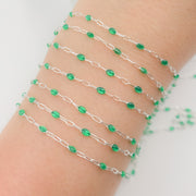 V250GRSS. Sterling Silver Green Color Enamel Chain